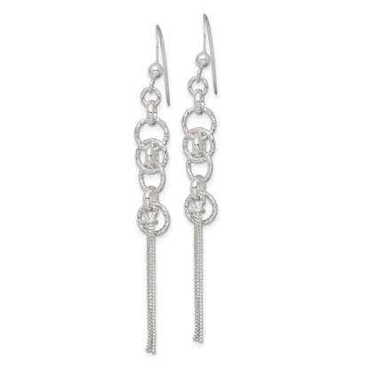 Sterling Silver Polished & D/C Circle Multi-Strand Chain Dangle Earrings