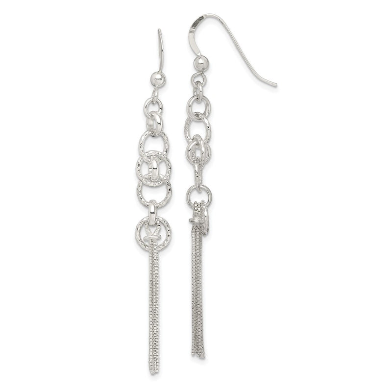 Sterling Silver Polished & D/C Circle Multi-Strand Chain Dangle Earrings