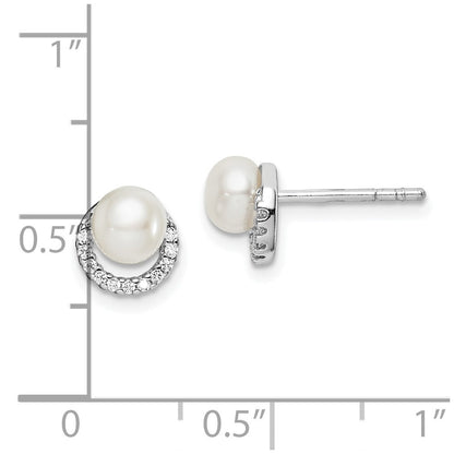 Sterling Silver Rhodium Plated Fwc Pearl Cz Post Earrings