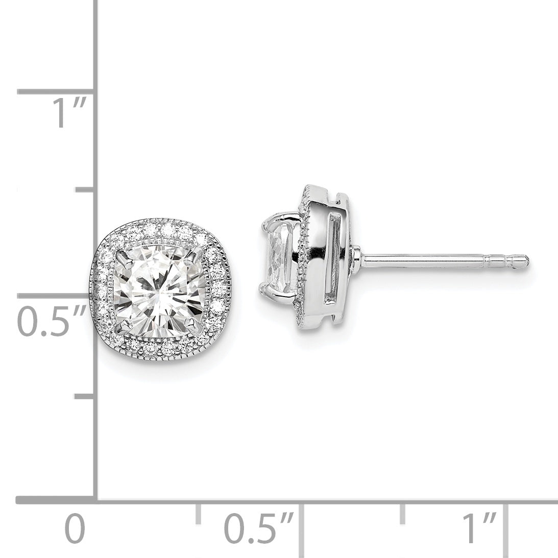Sterling Silver Rh-Plated Polished & Textured 6mm Cz Halo Post Earrings