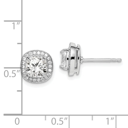 Sterling Silver Rh-Plated Polished & Textured 6mm Cz Halo Post Earrings