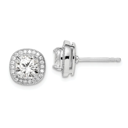 Sterling Silver Rh-Plated Polished & Textured 6mm Cz Halo Post Earrings
