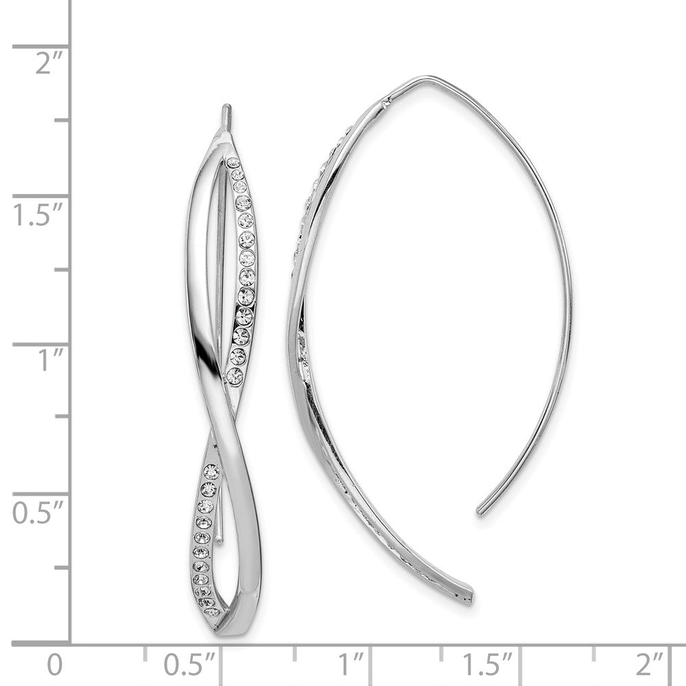 Sterling Silver Rhodium-Plated Cz Twisted Threader Earrings