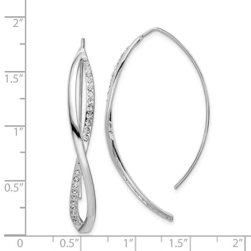 Sterling Silver Rhodium-Plated Cz Twisted Threader Earrings