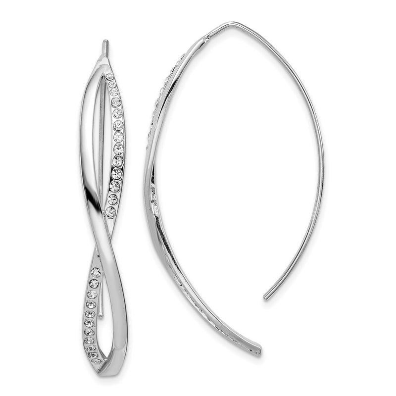 Sterling Silver Rhodium-Plated Cz Twisted Threader Earrings