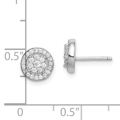 Sterling Silver Rhodium-Plated Polished Pav Cz Halo Circle Post Earrings