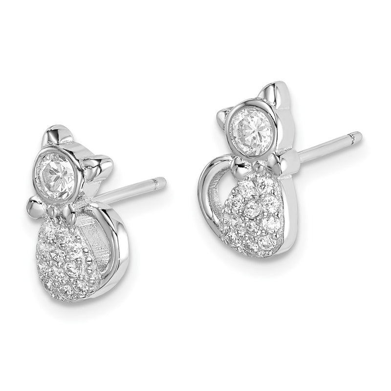 Sterling Silver Rhodium-Plated Polished Cz Cat Post Earrings