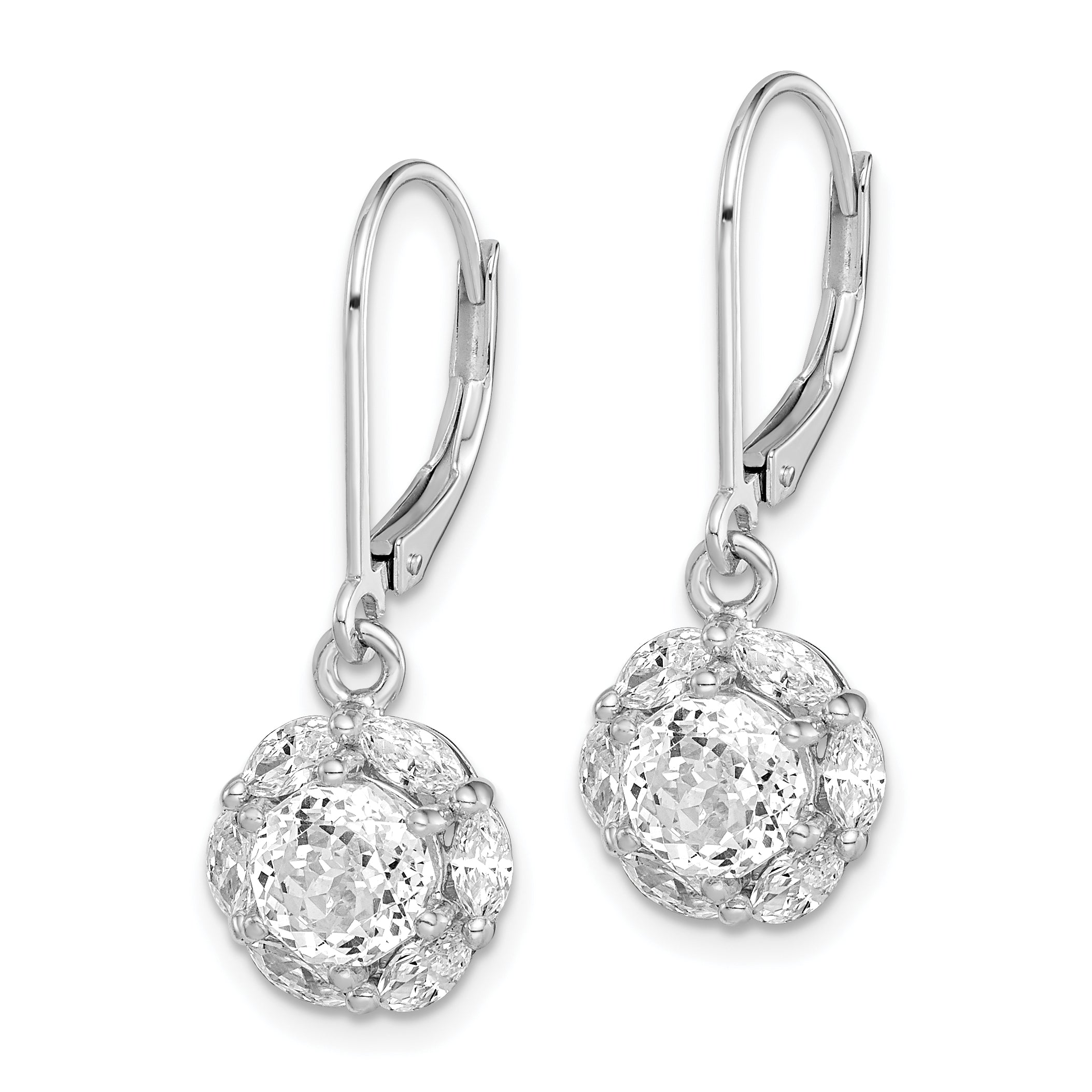 Sterling Silver Rhodium-Plated Polished 6mm Cz Halo Leverback Earrings