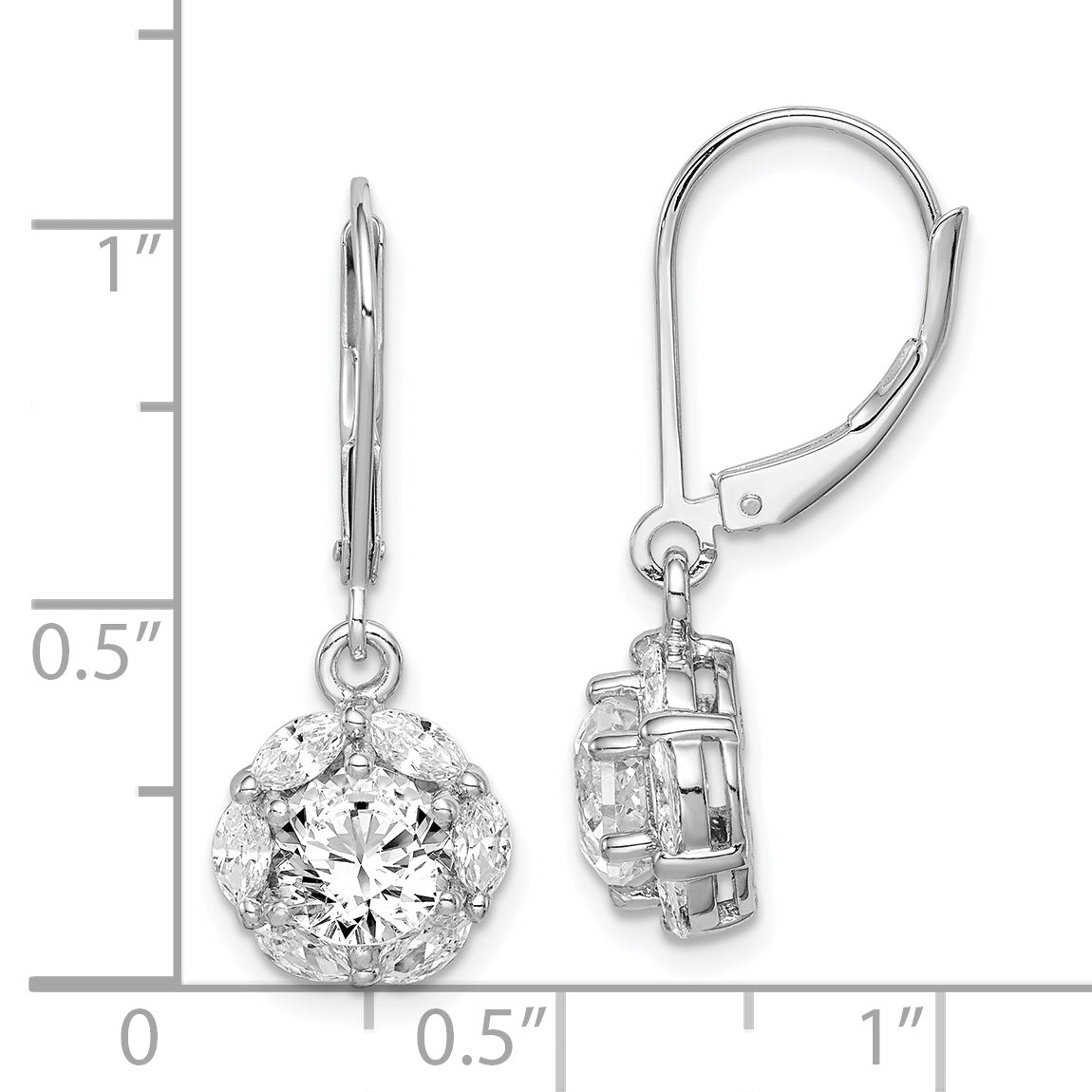 Sterling Silver Rhodium-Plated Polished 6mm Cz Halo Leverback Earrings