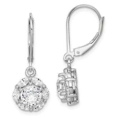 Sterling Silver Rhodium-Plated Polished 6mm Cz Halo Leverback Earrings