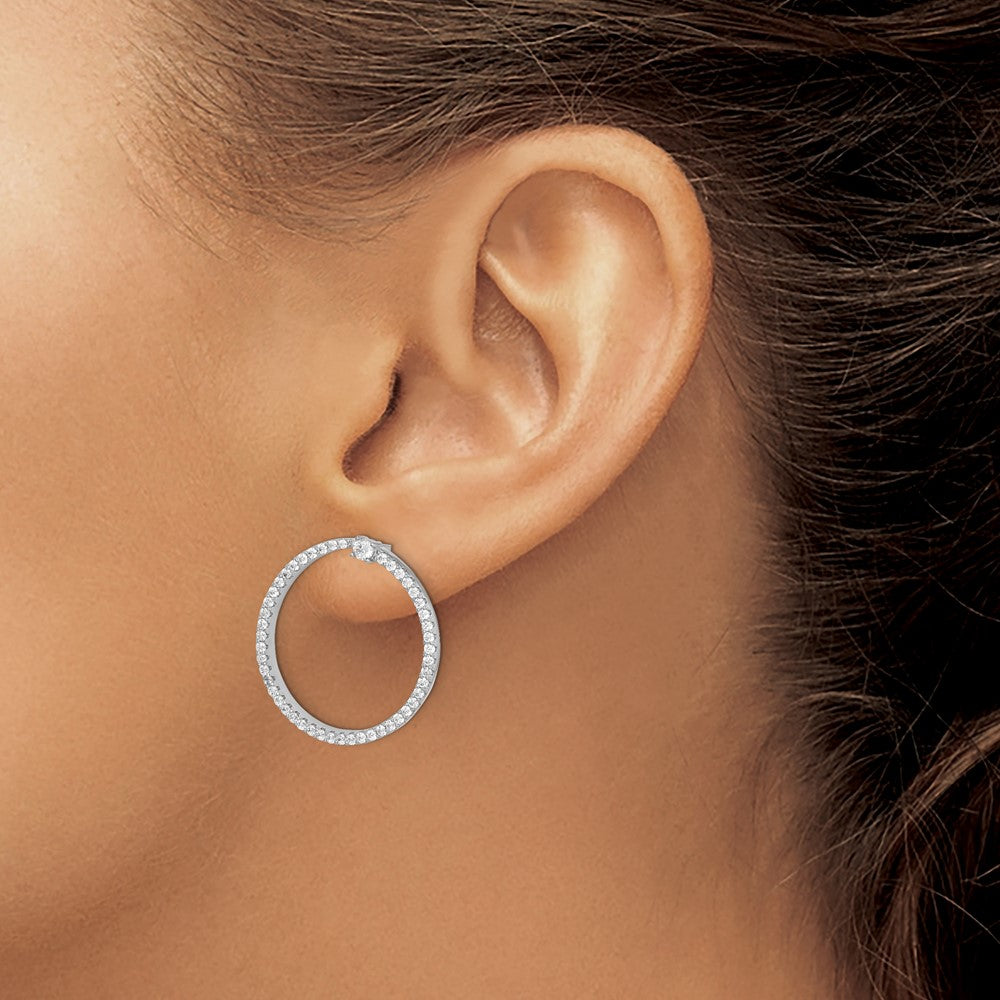 Sterling Silver Rhodium-Plated Cz Circle Dangle Post Earrings