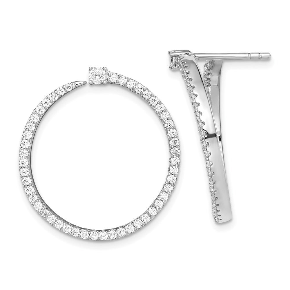 Sterling Silver Rhodium-Plated Cz Circle Dangle Post Earrings