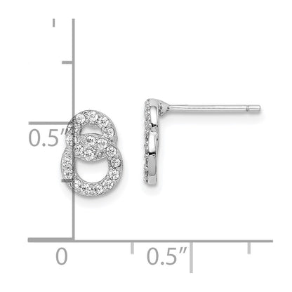 Sterling Silver Rhodium-Plated Polished Cz Double Circle Post Earrings