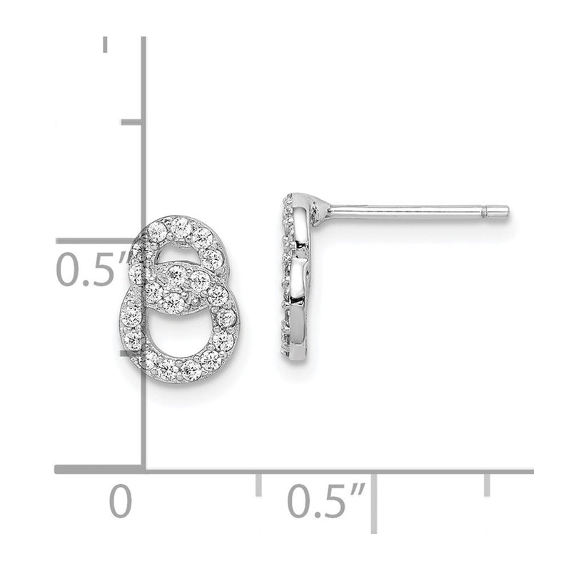Sterling Silver Rhodium-Plated Polished Cz Double Circle Post Earrings