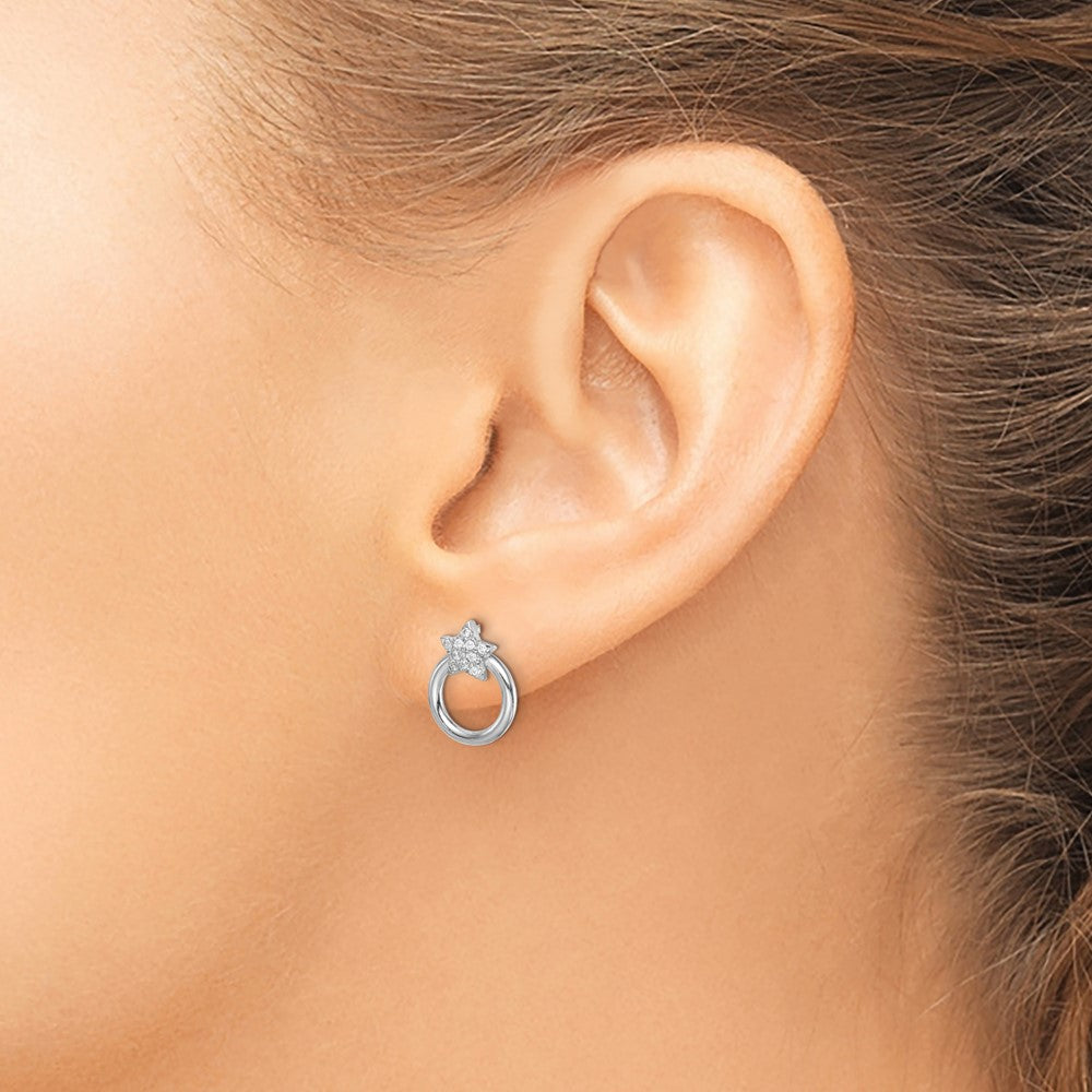 Sterling Silver Rhodium-Plated Cz Star And Circle Post Earrings