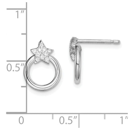 Sterling Silver Rhodium-Plated Cz Star And Circle Post Earrings