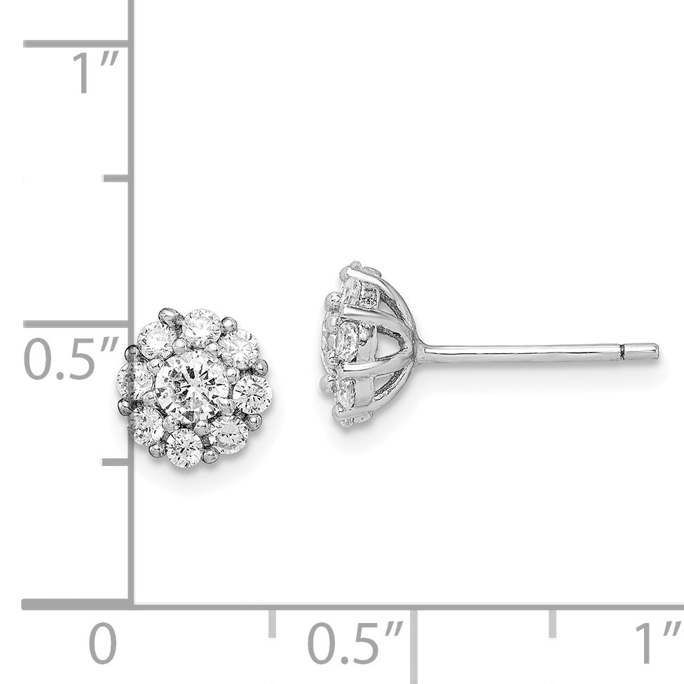 Sterling Silver Rhodium-Plated Polished Cz Halo Post Earrings