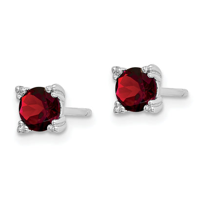 Sterling Silver Rhodium-Plated Round 5mm Garnet Post Earrings