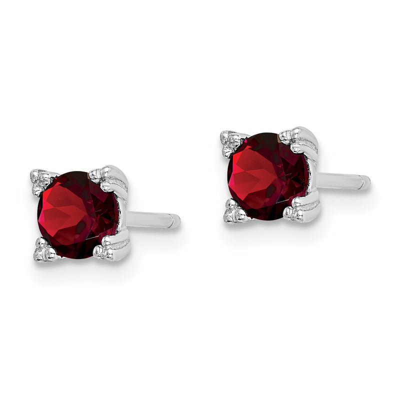 Sterling Silver Rhodium-Plated Round 5mm Garnet Post Earrings