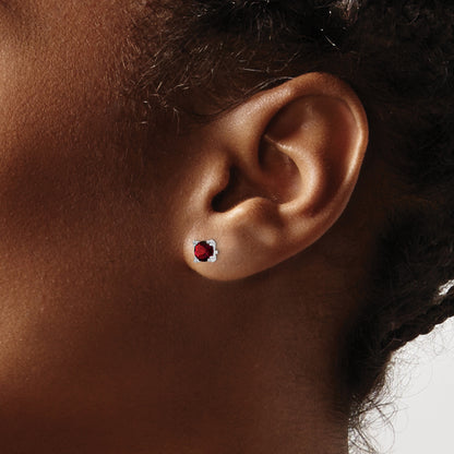 Sterling Silver Rhodium-Plated Round 5mm Garnet Post Earrings