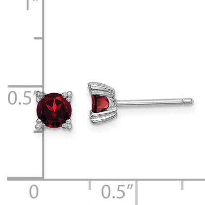 Sterling Silver Rhodium-Plated Round 5mm Garnet Post Earrings