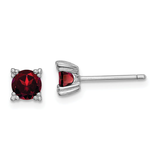 Sterling Silver Rhodium-Plated Round 5mm Garnet Post Earrings