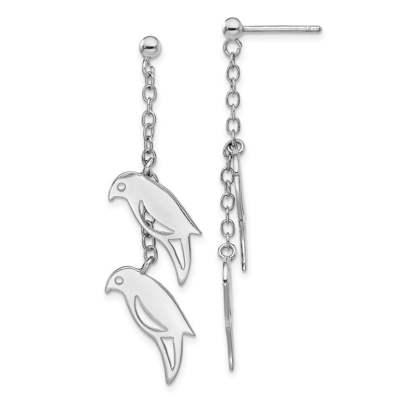 Sterling Silver Rhodium-Plated Two Birds Dangle Post Earring