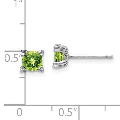 Sterling Silver Rhodium-Plated Round 5mm Peridot Post Earrings