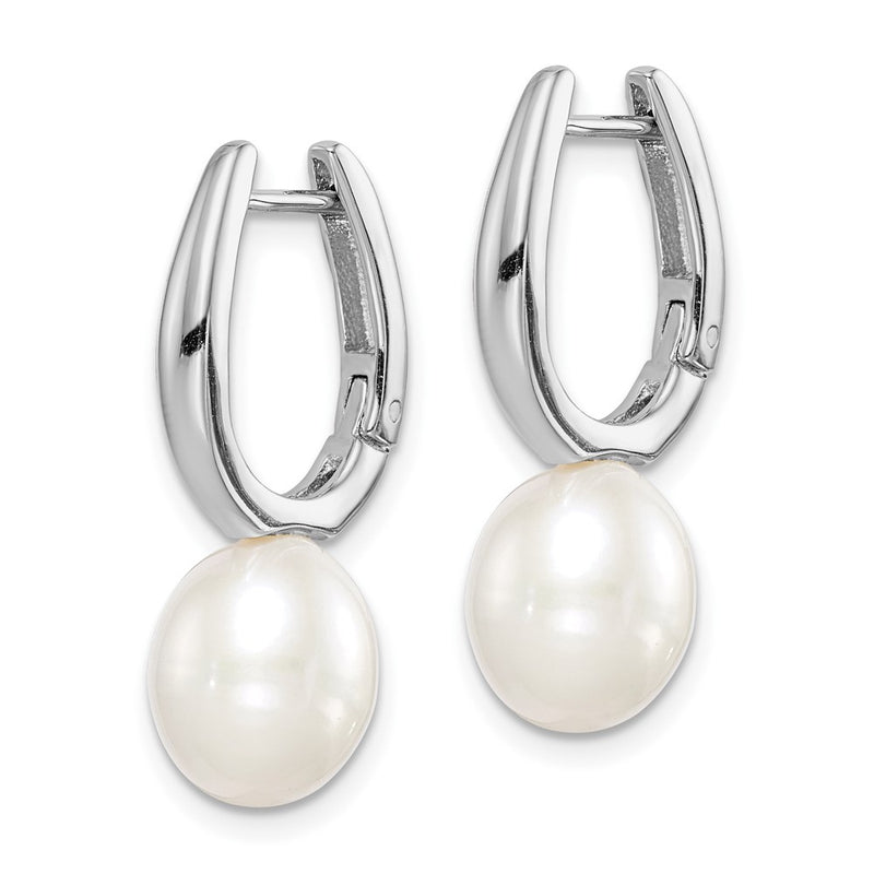 Sterling Silver Rhodium-Plated 7-8mm White Rice Fwc Pearl Earrings