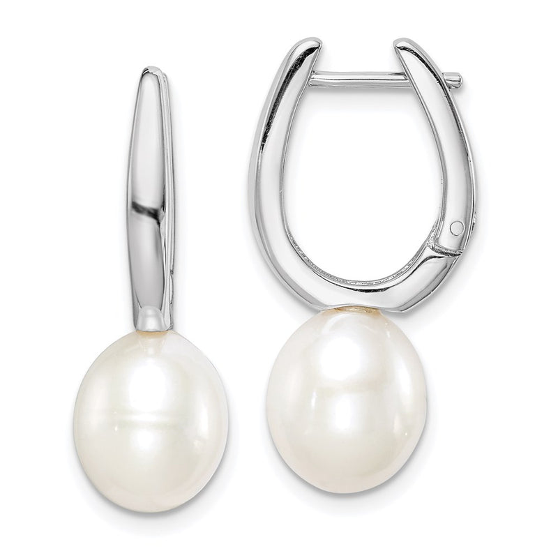 Sterling Silver Rhodium-Plated 7-8mm White Rice Fwc Pearl Earrings