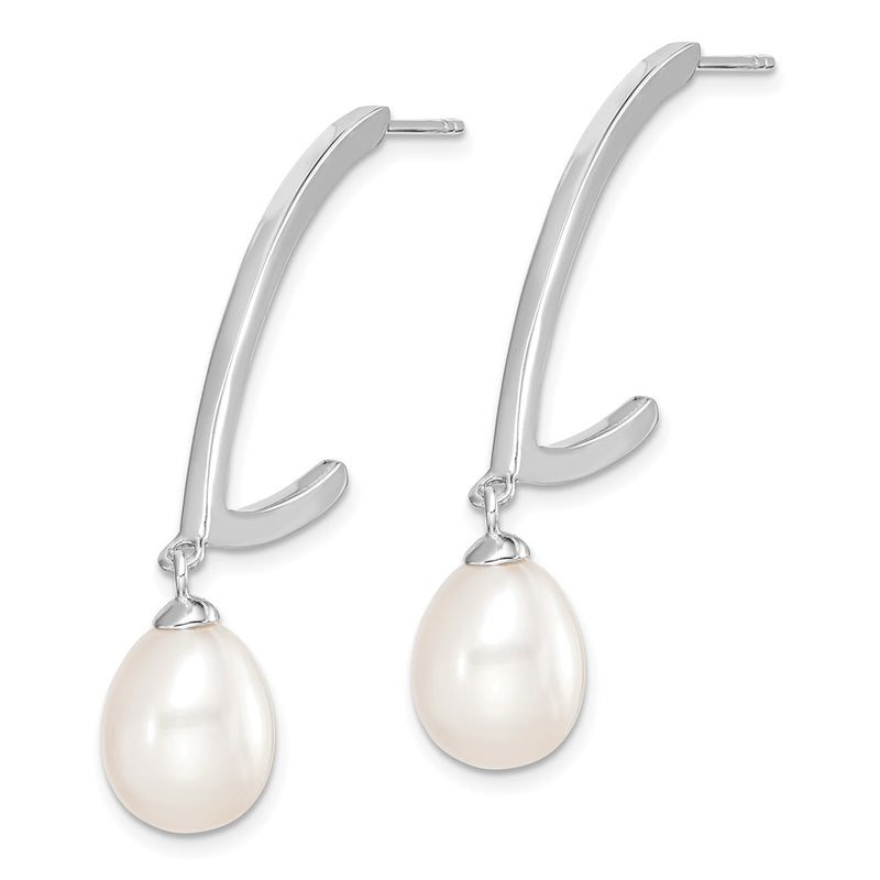 Sterling Silver Rhodium-Plated 8-9mm White Rice Fwc Pearl Earrings