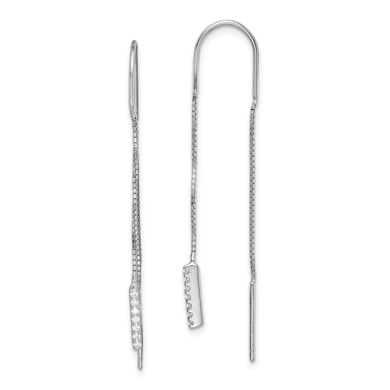 Sterling Silver Rhodium-Plated Cz Threader Earrings