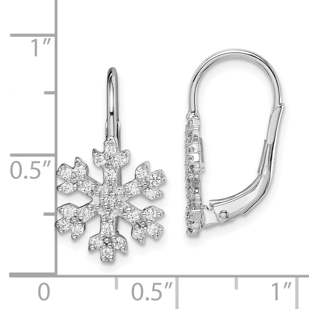 Sterling Silver Rhodium-Plated Cz Snowflake Leverback Earrings