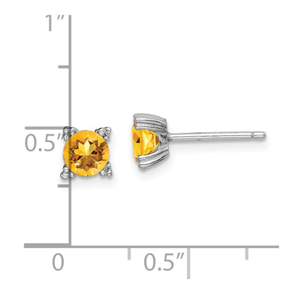 Sterling Silver Rhodium-Plated Round 5mm Citrine Post Earrings