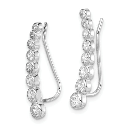 Sterling Silver Rhodium-Plated Polished Graduated Cz Ear Climber Earrings