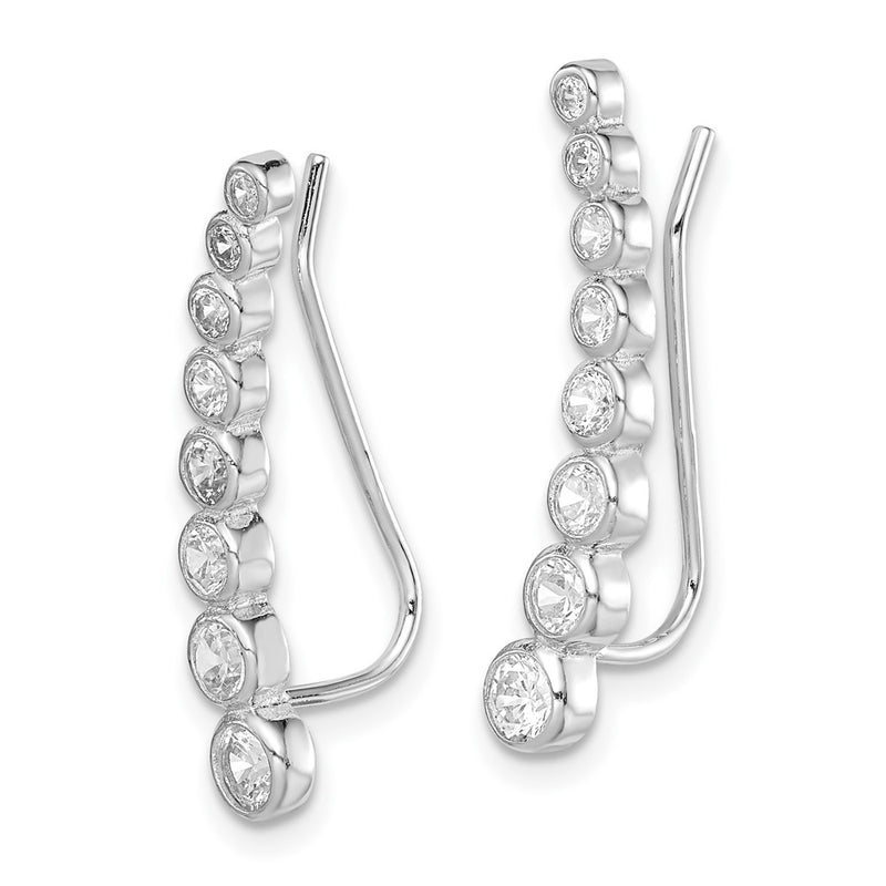 Sterling Silver Rhodium-Plated Polished Graduated Cz Ear Climber Earrings