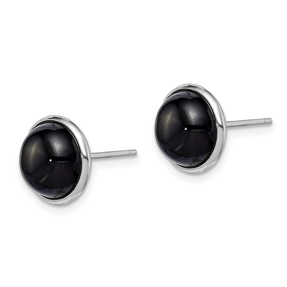 Sterling Silver Rhod-Plated Polished 10mm Onyx Cabochon Post Earrings