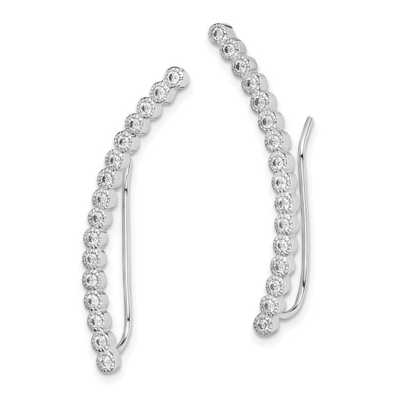 Sterling Silver Rhod-Plated Polished 16-Stone Cz Curved Ear Climber Earring