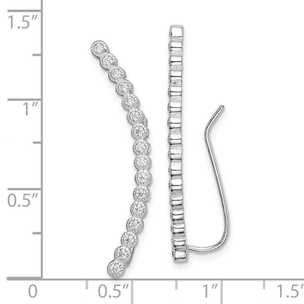 Sterling Silver Rhod-Plated Polished 16-Stone Cz Curved Ear Climber Earring