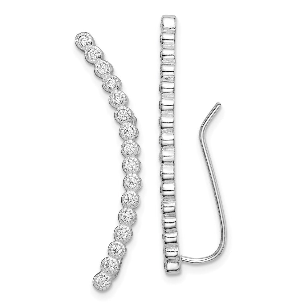 Sterling Silver Rhod-Plated Polished 16-Stone Cz Curved Ear Climber Earring