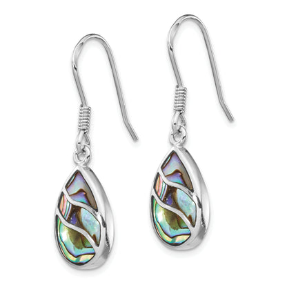 Sterling Silver Rhodium-Plated Polished Abalone Teardrop Dangle Earrings
