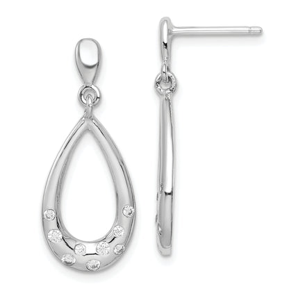 Sterling Silver Rhodium-Plated Cz Teardrop Dangle Post Earrings