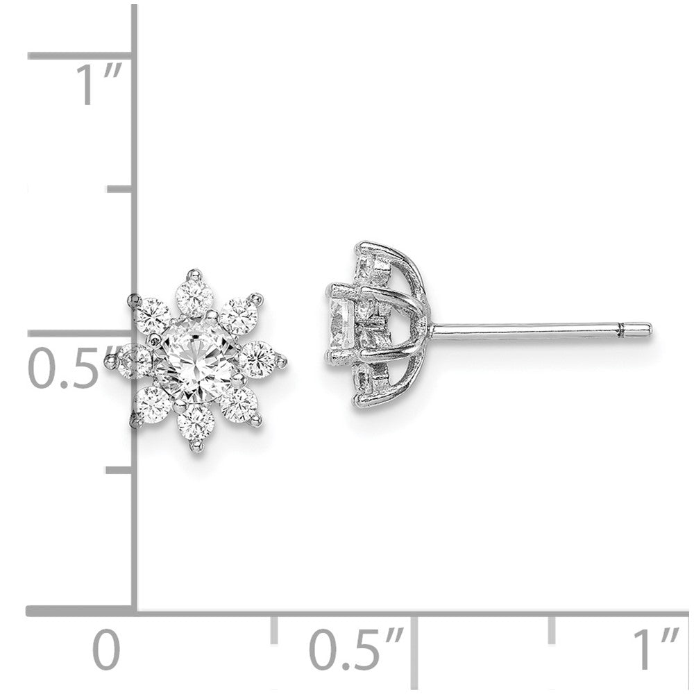 Sterling Silver Rhodium-Plated Polished Cz Flower Post Earrings