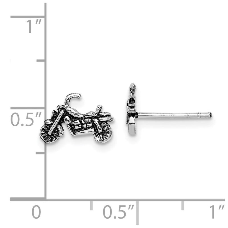 Sterling Silver Rhodium-Plated Antiqued Motorcycle Post Earrings