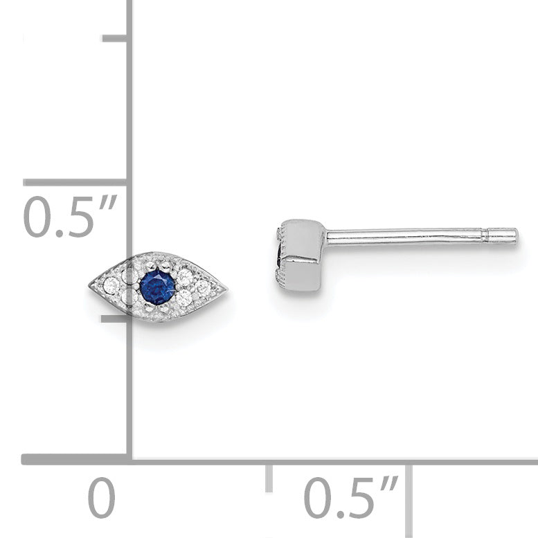 Sterling Silver Rh-Plated Polished Blue & White Cz Eye Post Earrings