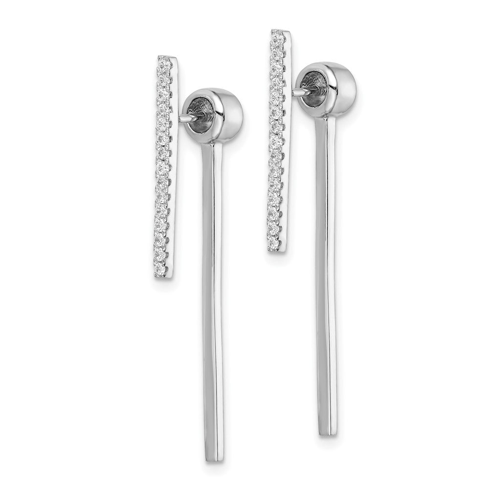 Sterling Silver Rhodium-Plated Cz Bar Front And Back Post Earrings