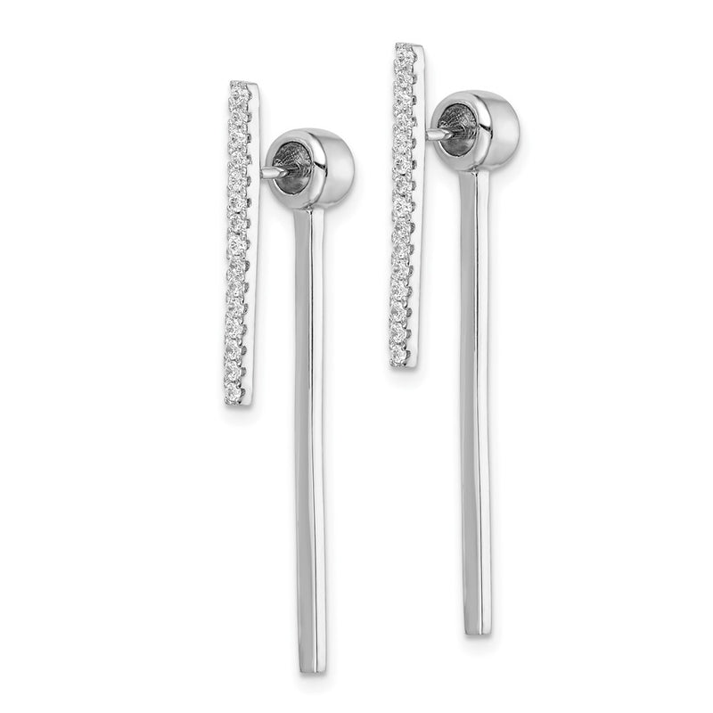 Sterling Silver Rhodium-Plated Cz Bar Front And Back Post Earrings