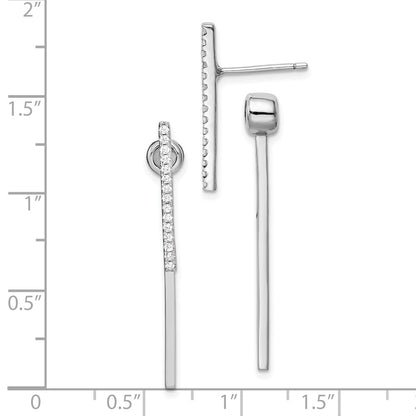 Sterling Silver Rhodium-Plated Cz Bar Front And Back Post Earrings