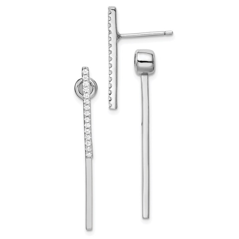 Sterling Silver Rhodium-Plated Cz Bar Front And Back Post Earrings