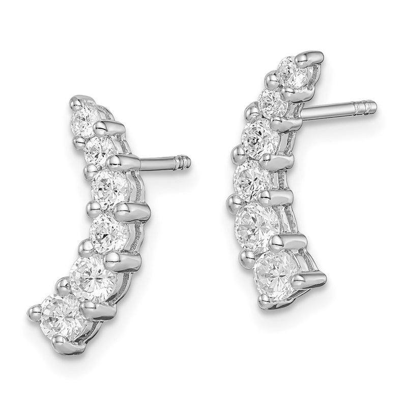 Sterling Silver Rhodium-Plated Graduated Cz Curved Post Earrings